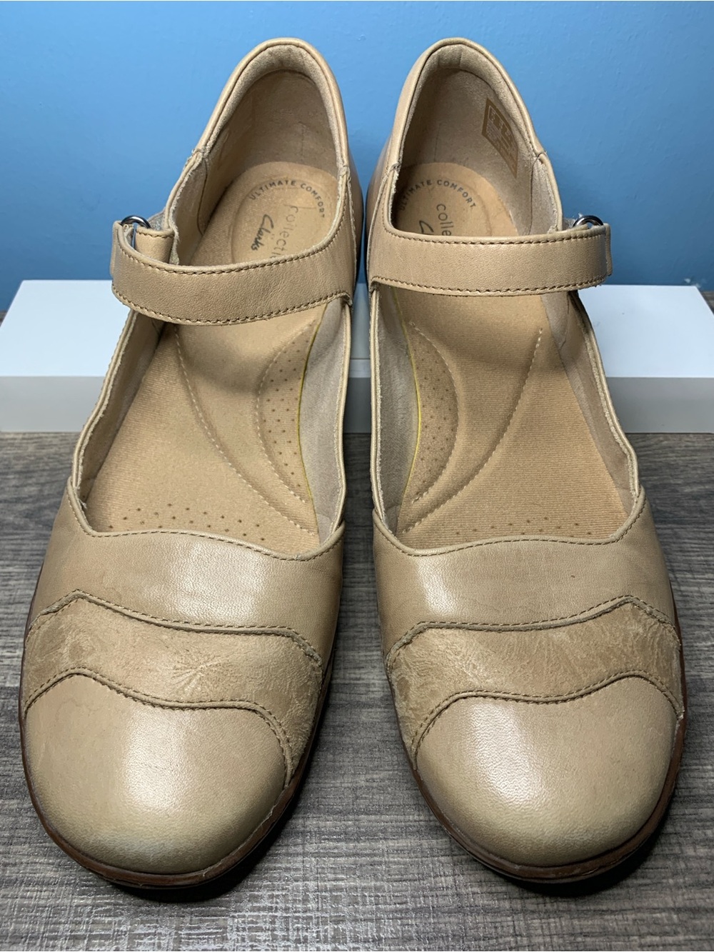 Clarks Women's Beige Mary Jane Leather Mules